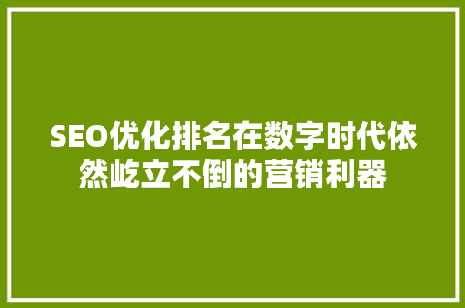 SEO优化排名在数字时代依然屹立不倒的营销利器