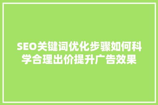 SEO关键词优化步骤如何科学合理出价提升广告效果