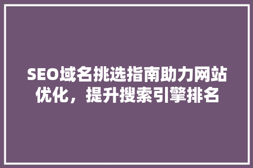 SEO域名挑选指南助力网站优化，提升搜索引擎排名