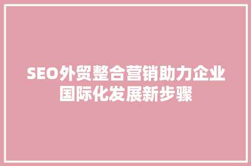SEO外贸整合营销助力企业国际化发展新步骤
