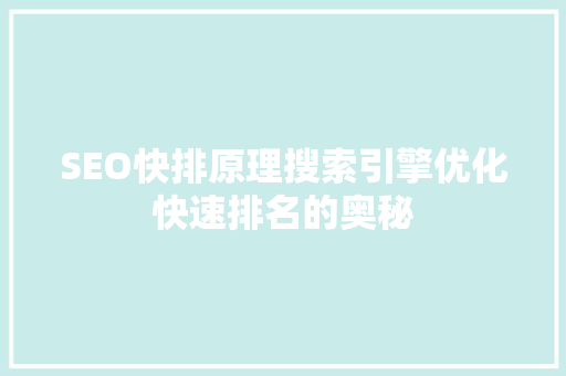 SEO快排原理搜索引擎优化快速排名的奥秘