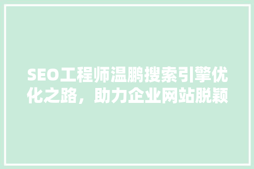 SEO工程师温鹏搜索引擎优化之路，助力企业网站脱颖而出