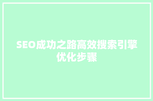 SEO成功之路高效搜索引擎优化步骤