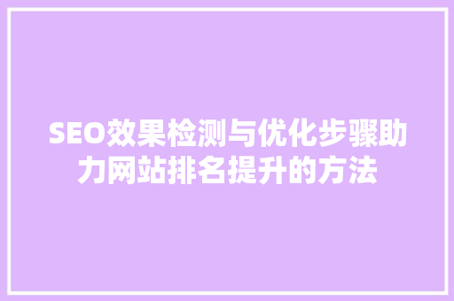 SEO效果检测与优化步骤助力网站排名提升的方法