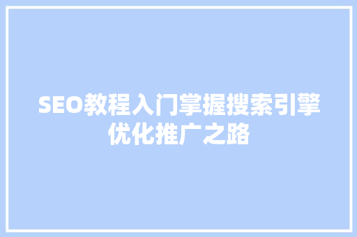 SEO教程入门掌握搜索引擎优化推广之路