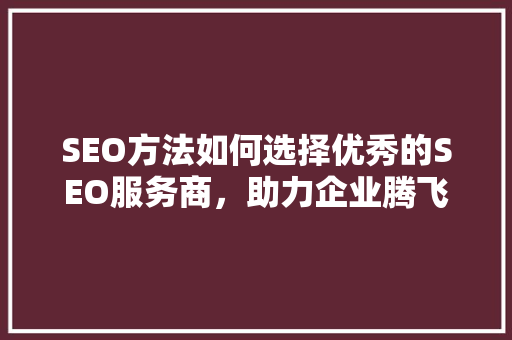 SEO方法如何选择优秀的SEO服务商，助力企业腾飞