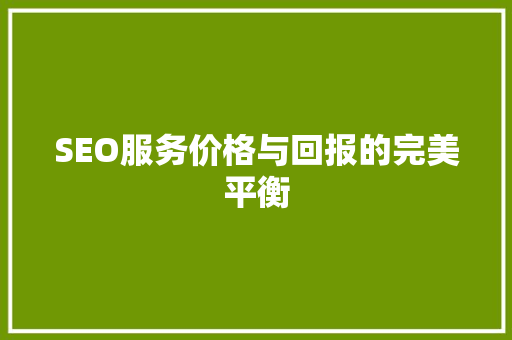 SEO服务价格与回报的完美平衡