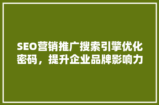 SEO营销推广搜索引擎优化密码，提升企业品牌影响力