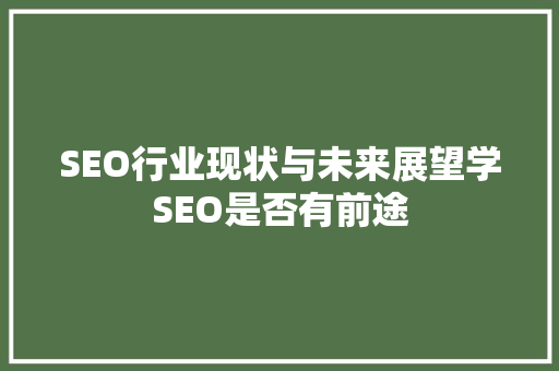 SEO行业现状与未来展望学SEO是否有前途