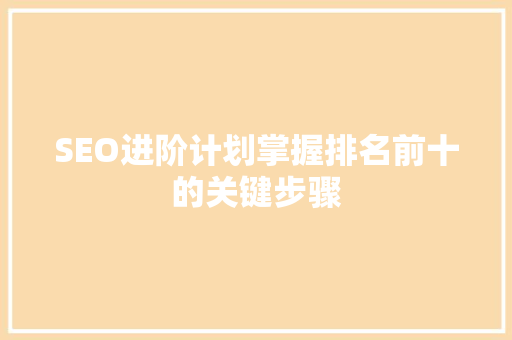 SEO进阶计划掌握排名前十的关键步骤