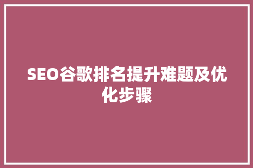 SEO谷歌排名提升难题及优化步骤