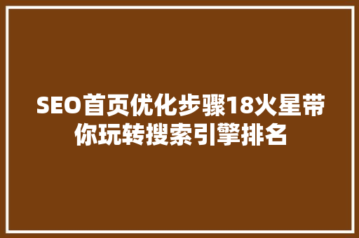 SEO首页优化步骤18火星带你玩转搜索引擎排名
