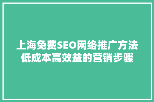 上海免费SEO网络推广方法低成本高效益的营销步骤