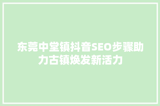 东莞中堂镇抖音SEO步骤助力古镇焕发新活力