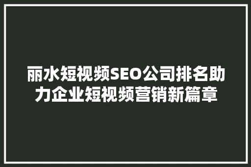 丽水短视频SEO公司排名助力企业短视频营销新篇章