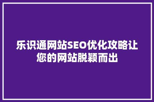 乐识通网站SEO优化攻略让您的网站脱颖而出