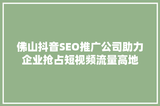 佛山抖音SEO推广公司助力企业抢占短视频流量高地