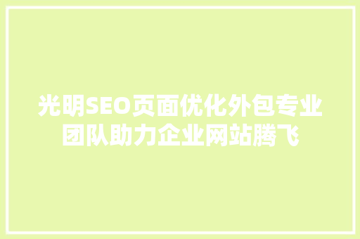 光明SEO页面优化外包专业团队助力企业网站腾飞