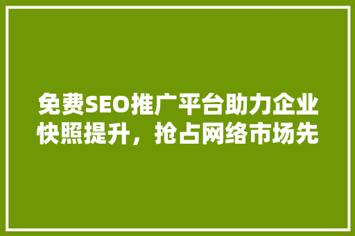 免费SEO推广平台助力企业快照提升，抢占网络市场先机