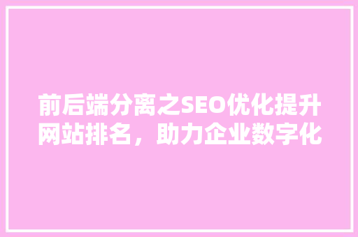 前后端分离之SEO优化提升网站排名，助力企业数字化转型