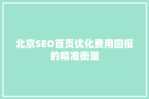 北京SEO首页优化费用回报的精准衡量