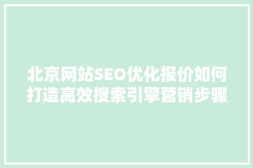 北京网站SEO优化报价如何打造高效搜索引擎营销步骤