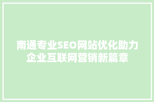 南通专业SEO网站优化助力企业互联网营销新篇章