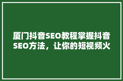 厦门抖音SEO教程掌握抖音SEO方法，让你的短视频火遍全网