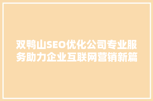 双鸭山SEO优化公司专业服务助力企业互联网营销新篇章