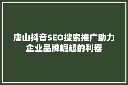唐山抖音SEO搜索推广助力企业品牌崛起的利器