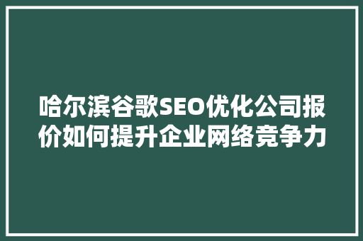 哈尔滨谷歌SEO优化公司报价如何提升企业网络竞争力
