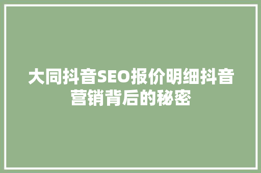 大同抖音SEO报价明细抖音营销背后的秘密