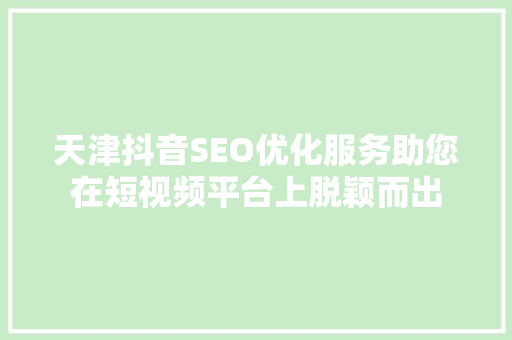 天津抖音SEO优化服务助您在短视频平台上脱颖而出
