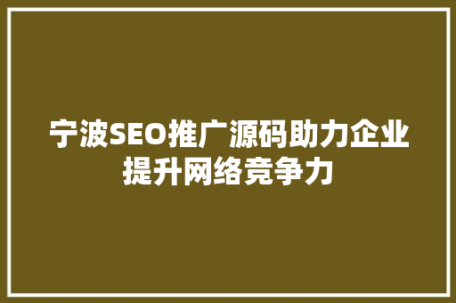 宁波SEO推广源码助力企业提升网络竞争力