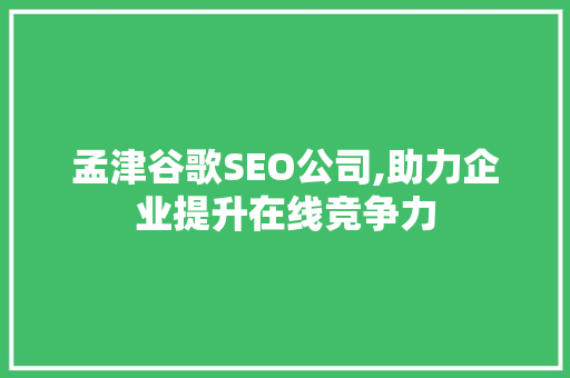 孟津谷歌SEO公司,助力企业提升在线竞争力
