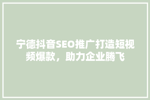 宁德抖音SEO推广打造短视频爆款，助力企业腾飞
