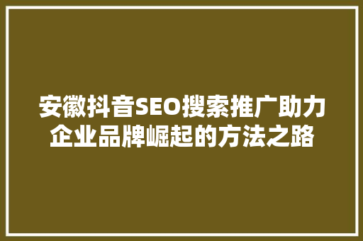 安徽抖音SEO搜索推广助力企业品牌崛起的方法之路