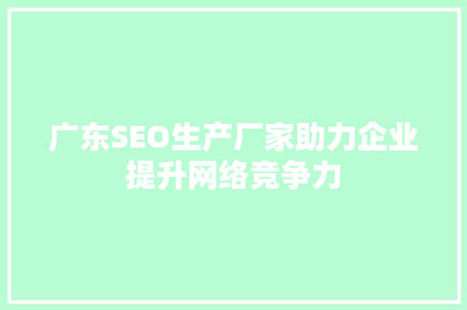 广东SEO生产厂家助力企业提升网络竞争力