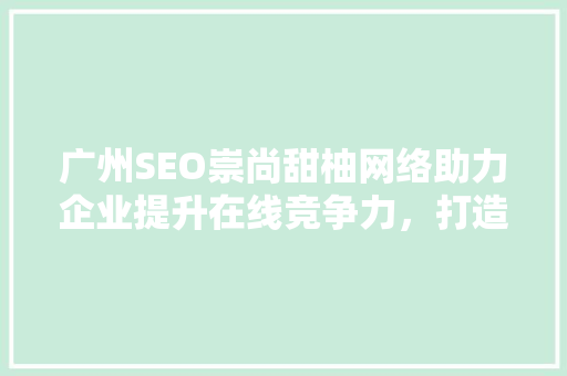 广州SEO崇尚甜柚网络助力企业提升在线竞争力，打造高效营销步骤