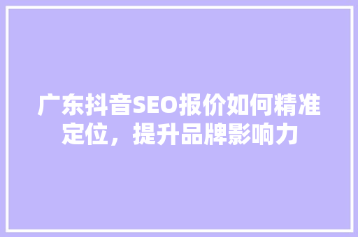 广东抖音SEO报价如何精准定位，提升品牌影响力