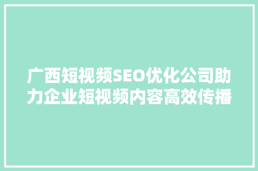 广西短视频SEO优化公司助力企业短视频内容高效传播