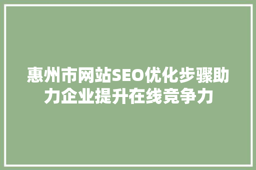 惠州市网站SEO优化步骤助力企业提升在线竞争力