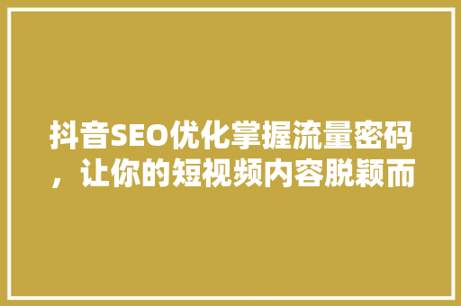抖音SEO优化掌握流量密码，让你的短视频内容脱颖而出