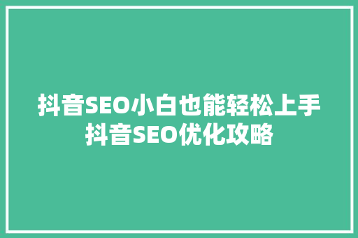 抖音SEO小白也能轻松上手抖音SEO优化攻略
