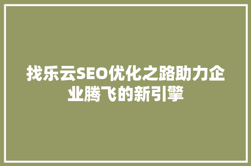 找乐云SEO优化之路助力企业腾飞的新引擎