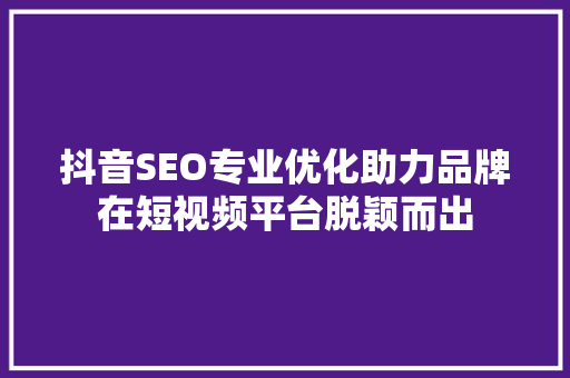 抖音SEO专业优化助力品牌在短视频平台脱颖而出
