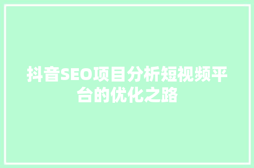 抖音SEO项目分析短视频平台的优化之路