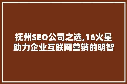 抚州SEO公司之选,16火星助力企业互联网营销的明智之选