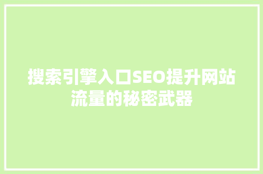 搜索引擎入口SEO提升网站流量的秘密武器