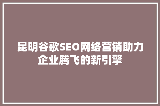 昆明谷歌SEO网络营销助力企业腾飞的新引擎